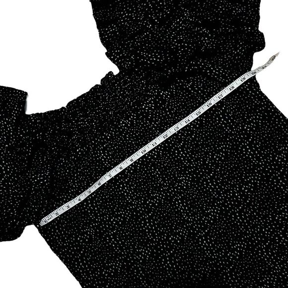 CECE NWT Black/White Dot Print Long Ruffle Sleeve Off Shoulder Chiffon Blouse L - Picture 8 of 13